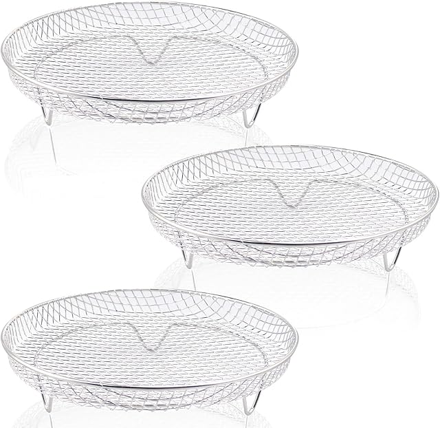 8 inch Air Fryer Racks, Air Fryer Universal Accessories, Baking Rack,Round Stackable Grill, Food-Grade Stainless Steel Kitchen Household, Fit all 4.2QT - 5.8QT air fryer,Oven - 3 Pack