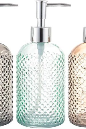 Cutiset 3 Pack Assorted Glass 15 Ounce Lotion Soap Dispenser Bottle with Pump for Bathroom, Kitchen