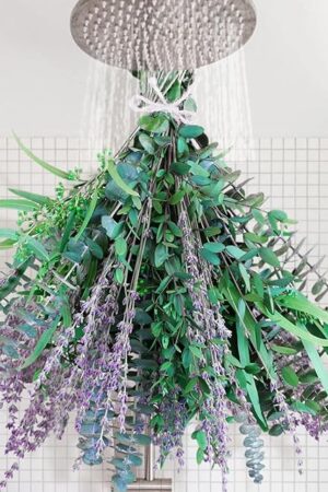 65 Pcs Mix Dried Eucalyptus Stems & Lavender Bundle for Shower, 17" Natural Real Preserved Eucalyptus Leaves Greenery, Lavender for Hanging Shower Plants, Flower Arrangements, Vase Decor