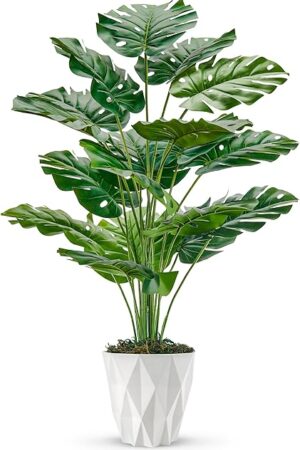 Der Rose 28" Tall Fake Plants Large Artificial Monstera Faux Potted Plants Indoor with White Pot for Home Office Living Room Decor