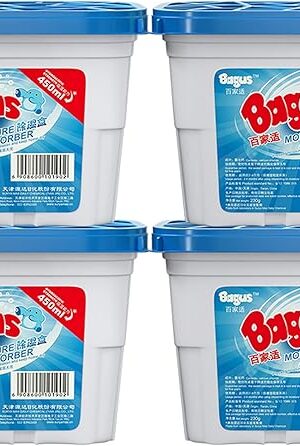 Bagus Moisture Absorbers Boxes (4 Pack) - 10.5 Oz Dehumidification Containers for Closet, Bathroom, Storage, Kitchen, Basement, Car, RV, Boat | Long-Lasting Humidity Control & Odor-Free Solution