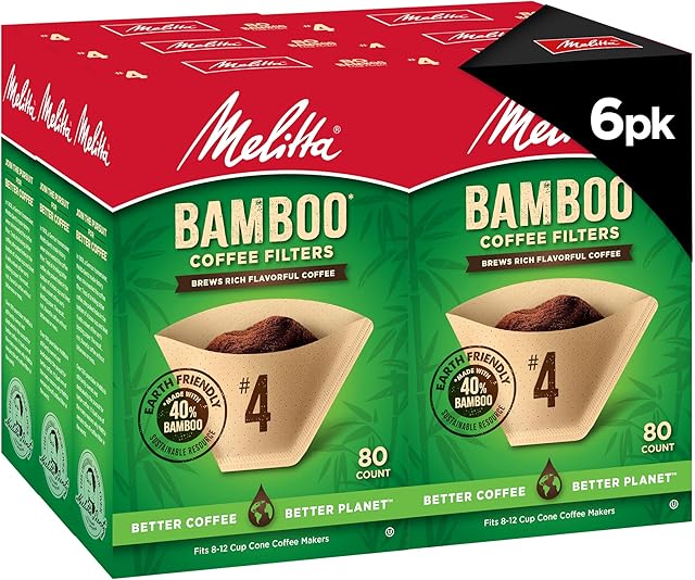Melitta #4 Cone Coffee Filters, Bamboo, 80 Count (Pack of 6) 480 Total Filters Count - Packaging May Vary