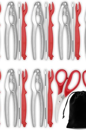 Crab Crackers and Tools, 27-piece Seafood Tools Set, Includes 8 Crab Leg Crackers, 8 Lobster Shellers, 8 Crab Leg Forks/Picks, 2 Seafood Scissors & Storage Bag, Nut Cracker Set