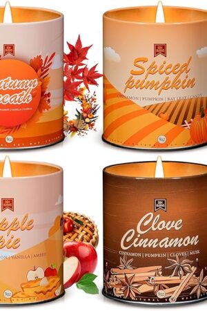 4 Pack Scented Fall Candles Set, 36oz Aromatherapy Soy Wax Candles for Candle Warmer, Halloween House Warming Gifts Birthday Candle for Women Halloween Apple Pie/Autumn Wreath/Cinnamon/Pumpkin Candle