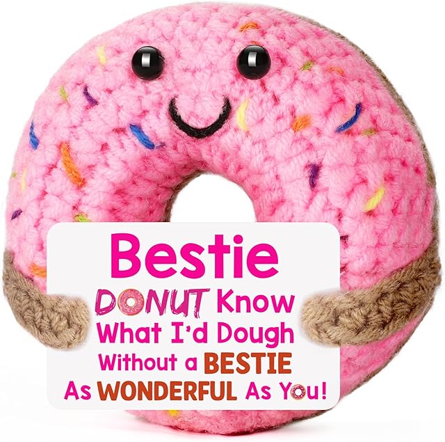 Bestie Gifts for Women Friend - Funny Cute Cool Handmade Knitted Donut for Female Woman Besties Best Friends BFF Soul Sister Coworker Friendship Birthday