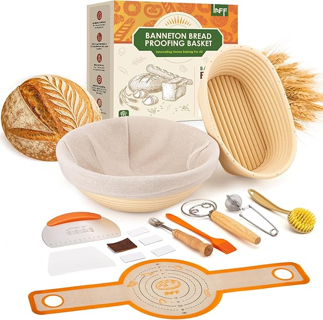 Banneton Bread Proofing Basket Set,10 Inch Round & 9 Oval Sourdough Bread Baking Supplies With Linen Liner - Sourdough Starter Kit