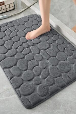 YIHOUSE Bathroom Mat Rug, Memory Foam Bath Mat, Non-Slip Bathroom Floor Mats, Cobblestone Bath Mats Absorbent Bath Rugs Washable Quick Dry (17x24,Dark Gray)