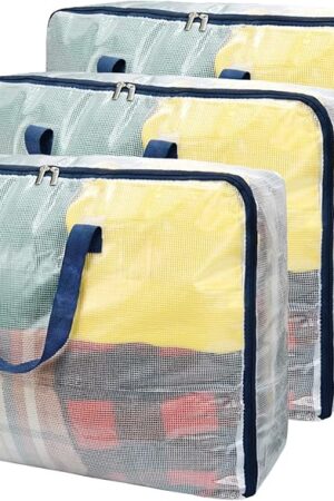 Clear Storage Bags with Zipper, 75L Extra Large Capacity - Closet, Underbed Storage Organizer for Clothes, Bedding, Comforter, Toys, Pillow & Blanket, 3 Pack
