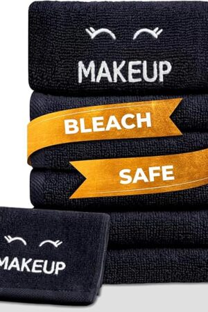 White Classic Bleach Safe Black Makeup Washcloths for Face Cleansing, 6 Pack - Super Soft Luxury Cotton Black Makeup Towels, Highly Absorbent and Quick Dry, All Makeup Remover Cloth | 13 x 13