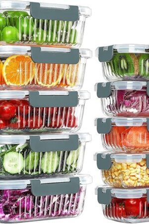 10 Packs Glass Meal Prep Containers with Lids, Glass Food Storage Containers Set, Airtight Lunch Containers, Microwave, Oven, Freezer and Dishwasher Safe, Gray
