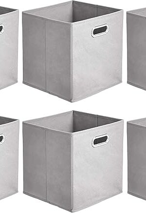 Amazon Basics Collapsible Cube Storage Organizer Bins, 6-Pack, 10.5 x 10.5 x 11 inches, Light Grey