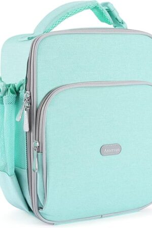 Amersun Kids Lunch Box with 8MM Insulated sponge & Multi-pocket & Water Bottle Holder, Keep Food Warm Cold School Lunch Bag for Kids Teen Girls Boys,Lunch Tote Bag for Children,Light Blue New