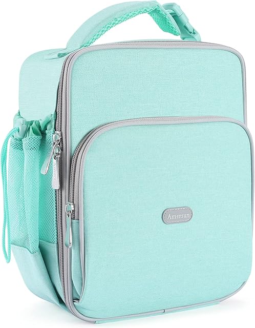 Amersun Kids Lunch Box with 8MM Insulated sponge & Multi-pocket & Water Bottle Holder, Keep Food Warm Cold School Lunch Bag for Kids Teen Girls Boys,Lunch Tote Bag for Children,Light Blue New