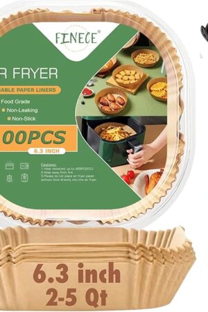Air Fryer Liners Square, 100PCS for 2 to 5 Qt Air Fryer Disposable Paper Liner, 6.3 inch Unbleached Non-stick Oil-proof Parchment Paper