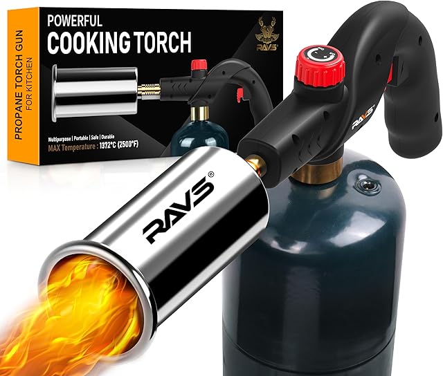 RAVS POWERFUL Propane Torch Gun, Searing Torch for Sous Vide, Steak, BBQ Grill Gun Kitchen Blow Torch, Handheld BBQ Torch, Campfire Charcoal Starter -Gas Tank Not Included
