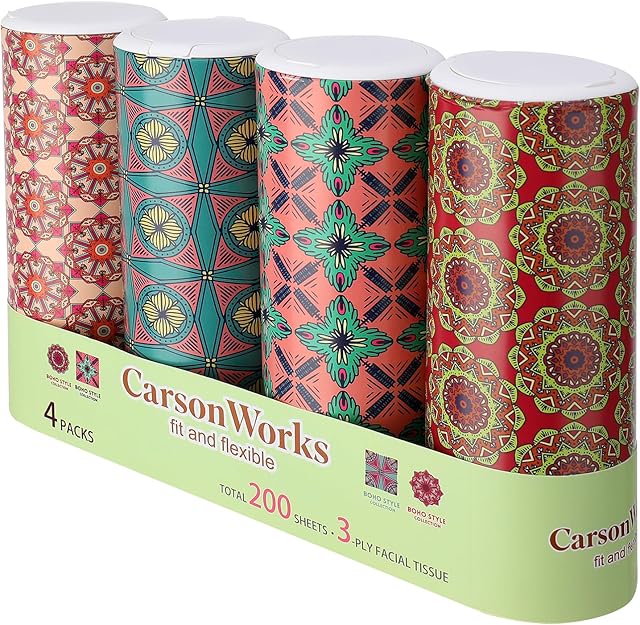 Carson Works Car Tissues Holder 4 Packs Round Car Tissues Cylinder Fit for Car Cup Holder, Home Small Tissue Dispenser with Refill Tissues for Car Bathroom Office