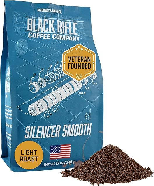 Black Rifle Coffee Company Ground Coffee Light Roast - Roasted Blend Made from Pure Arabica Beans - Colombian & Brazilian Beans - Veteran Founded & American Made (Silencer Smooth, 12oz Bag)