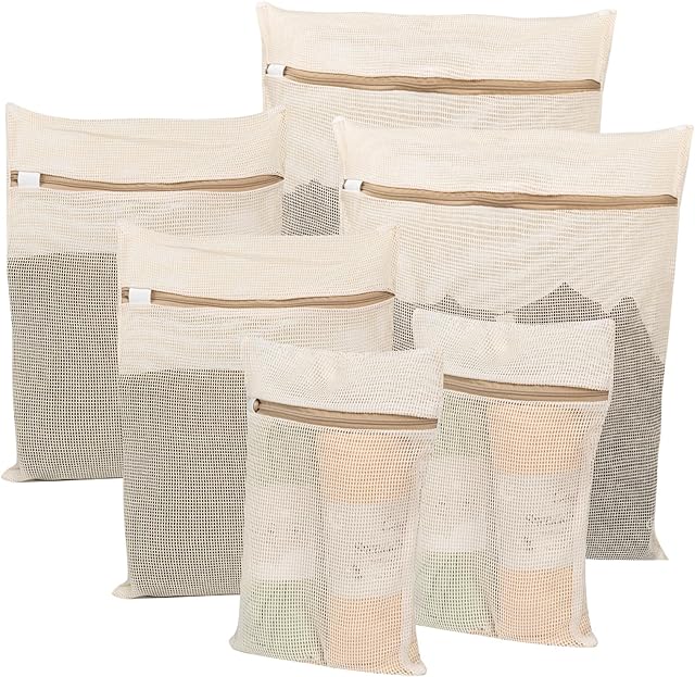 6-Piece Bag, Durable Cotton Mesh Laundry Bag, Sturdy Zipper, Breathable Mesh, Exquisite Laundry Bag for Underwear, Clothes, Pants, Shoes and Socks