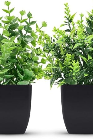 2 Pack Small Fake Plants Black Bathroom Accessories for Home Bedroom Bathroom Kitchen Decor