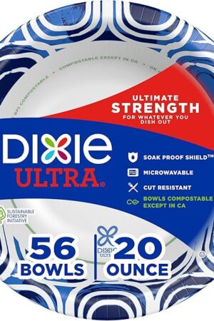 Dixie Ultra, Large Paper Bowls, 20 Oz, 26 Count (Pack of 6), Microwave Safe, Compostable, Disposable Bowls Great For Breakfast, Lunch, And Dinner Meals