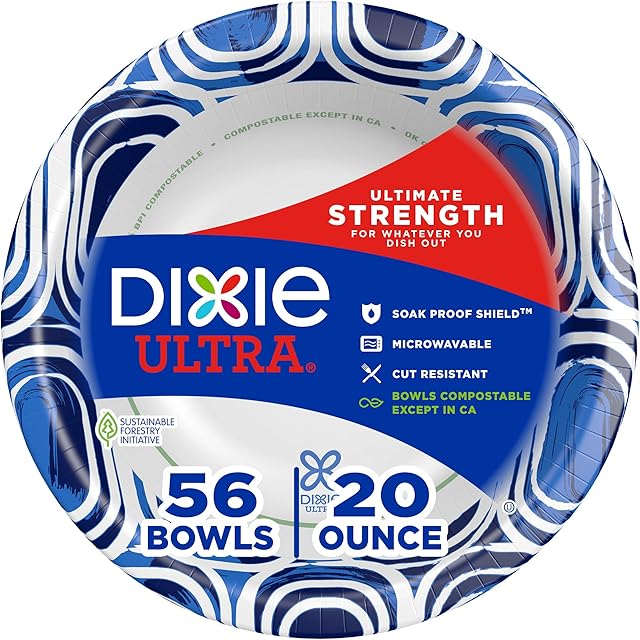 Dixie Ultra, Large Paper Bowls, 20 Oz, 26 Count (Pack of 6), Microwave Safe, Compostable, Disposable Bowls Great For Breakfast, Lunch, And Dinner Meals