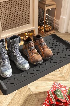 Boot-Tray Heavy Duty Rubber Mat with Lip Waterproof Shoe Mat Tray for Entryway Indoor Outdoor Multi Use Catch All Trays Entryway Shoe Storage 16x27.5 Inches