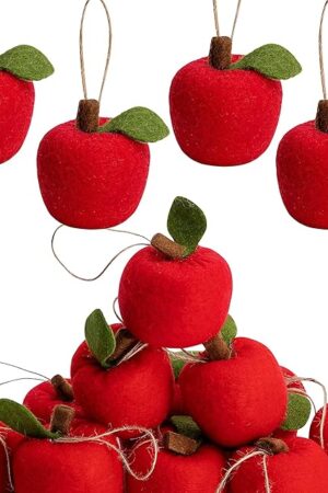 Deloky 12 Pcs Back to School Felt Apple Ornament, 1.9" x 1.5" Felt Hanging 3D Apple Tree Decorations, Red Apple-Shaped Party Classroom Decor for Welcome First Day of School Holiday Home DIY Craf Decor