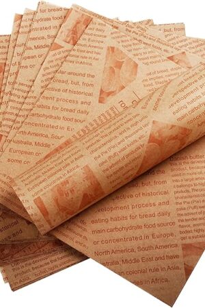 200 Pcs Deli Wax Paper Sheets for Small Size Food Basket and Plate liners 7 x 7 Inch Old Newspaper Style Printed Greaseproof Deli Paper (Brown)