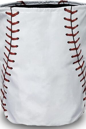 Baseball Texture Pattern Laundry Basket Foldable With Handles Tote Bag Oxford Cloth Funny Laundry Hamper Clothes Storage Bucket Toy Organizer 18.9" x 16.5" For Bathroom/Laundry/Bedroom