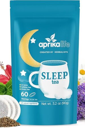 Aprika Life Sleep Tea for Bedtime Relaxation & Stress Relief – Natural Caffeine-Free Herbal Nighttime Tea with Chamomile, Lavender, Mint & Hibiscus – No Melatonin Sleep Aid – Relaxing Tea Bags 60 Pack