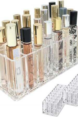 BY ALEGORY Acrylic Rollerball Perfume Organizer Beauty Scent Holder 24 Space Organization Refillable Container Tall Scented Oil Storage Display Case