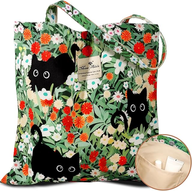 Aesthetic Cotton Tote Bag for Women - Reusable Shoulder Bag with Buckle Fabric Bag for Gym, Travel, Work