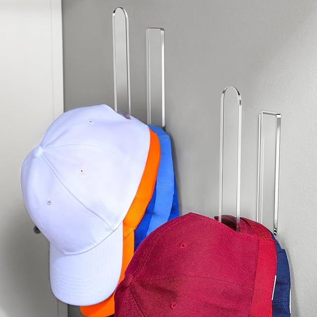 2 Packs Hat Hangers for Wall - Hat Hook Acrylic Baseball Hat Rack Adhesive Baseball Cap Organizer Hat Holder for Wall Closet Door Bedroom Organization