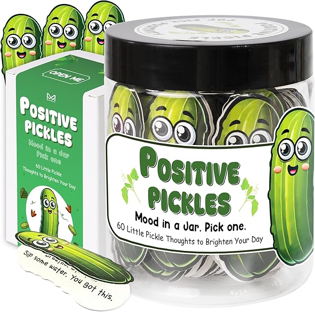 Emotional Supports Pickle Jar, 60 Positive Pickle Affirmation Cards for Women, Birthday Gifts for Women, White Elephant Gifts, Teen Girl Gifts Trendy Stuff, Teen Girl Gifts