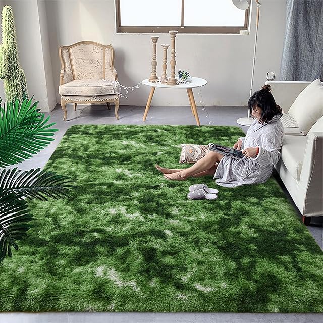 DweIke Area Rugs for Living Room Bedroom, 4x6 ft Dark Green, Kids Girls Room Nursery