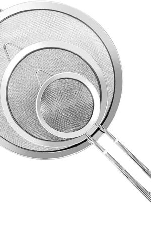 3Pcs Super Wire Extra Fine Mesh Strainer with Handle, Small Medium Large Size Sifter Metal Strainer Set, Stainless Steel Sieve Fine Mesh Strainers for Kitchen Rice Juice Quinoa Food Flour Baking YLYL