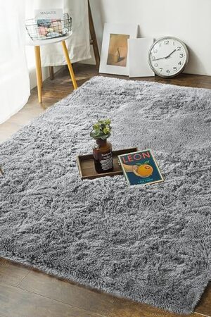 Andecor Soft Fluffy Bedroom Rugs, 4 x 6 Feet Indoor Shaggy Plush Area Rug for Boys Girls Kids Baby College Dorm Living Room Home Decor Floor Carpet, Grey