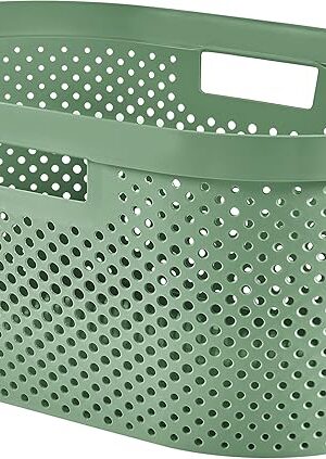 Curver Infinity Dots 100% Recycled Rectangular Laundry Basket 40 Litres - Shale Green