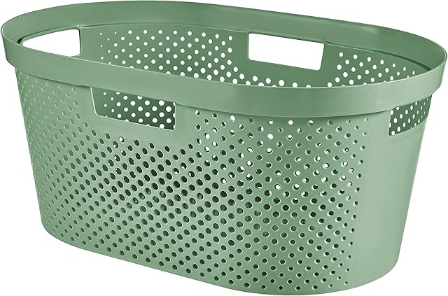 Curver Infinity Dots 100% Recycled Rectangular Laundry Basket 40 Litres - Shale Green