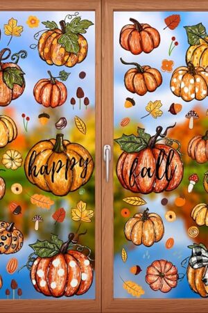 YUJUN 6 Sheets Thanksgiving Leaves Oil Painting Window Clings - Fall Decals Stickers for Autumn Glass Home Decor & Thanksgiving Decoration