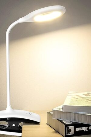 DEEPLITE LED Desk Lamp Clip on Lamp Battery Powered Clip on Light Book Light for Bed, Eye-Caring Flexible Arm Memory Touch 3 Color Modes & Stepless Brightness Portable Reading Light for Study Work.