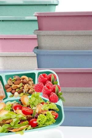 15 PCS Bento Box, 4 Compartment Bento Box Adult Set, Wheat Straw Bento Lunch Box, Reusable Lunch Snack Box, Microwave, Dishwasher and Freezer Safe Meal Prep Containers for Work, School and Travel