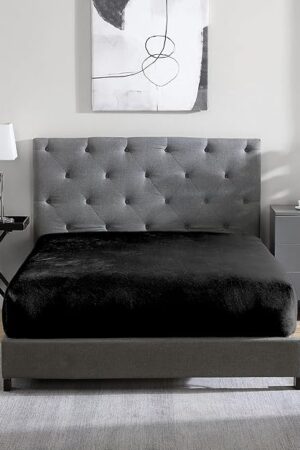 Cathay Home Twin Flannel-Plush Fur Fitted Sheet Black