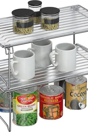 Deco Brothers Stackable Cabinet Shelf Organizer, 2 Pack, Chrome