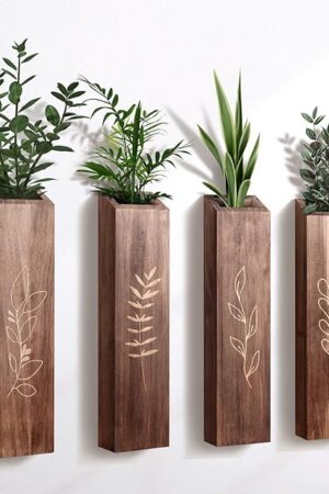 4 Pack Wood Indoor Wall Planter, Modern Boho Wall Decor for Living Room Bedroom, Farmhouse Pocket Vases for Dried Flowers and Faux Greenery Plants - Brown