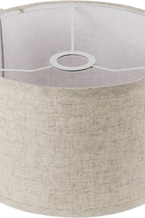 11"x11"x8" Assembly Required Lampshade for Floor Lamp, Table Lamp, Bedside Lamp, Fabric Drum Lampshade Classic Modern Style, Spider Fitter, Linen - Beige