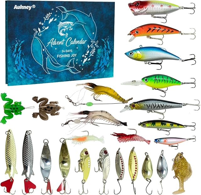 Fishing Lure Advent Calendar 2025 Christmas Countdown, 24 Days Lure Fishing Kit, Xmas Fishing Gift for Fisherman Adult Men Teen Boys