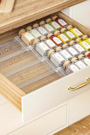 2-Tier Spice Drawer Organizer 4 Pack, Expandable from 11" to 22" Clear Acrylic Spice Rack for Drawer, Kitchen Spice Organization, Seasoning Organizer Holds Up to 48 Jars(Jars Not Included)