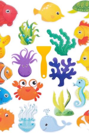 Bathtub Non-Slip Stickers for Shower - 20 PCS Large Anti-Slip Cute Sea Creature Stickers with Scraper for Kids Bath Tub and Slippery Shower Floor, Perfect Bathroom Decor