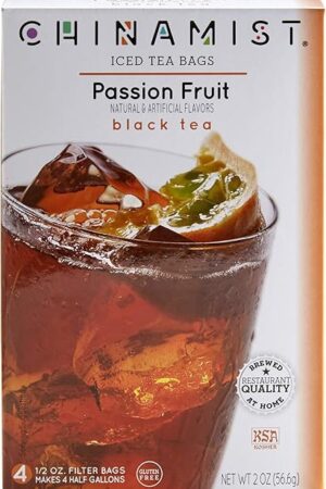 China Mist Iced Tea – Passion Fruit Black Tea Infusion – Refreshing and Delicious – Each Tea Bag Yields 1/2 Gallon – 4 bags